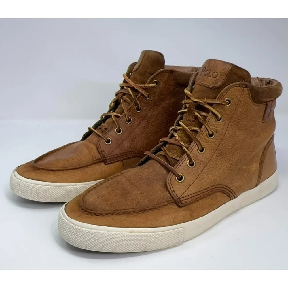 Polo Ralph Lauren Chukka Boots Mens 10 D Brown Leather Hi Top Shoe Tedd Preppy